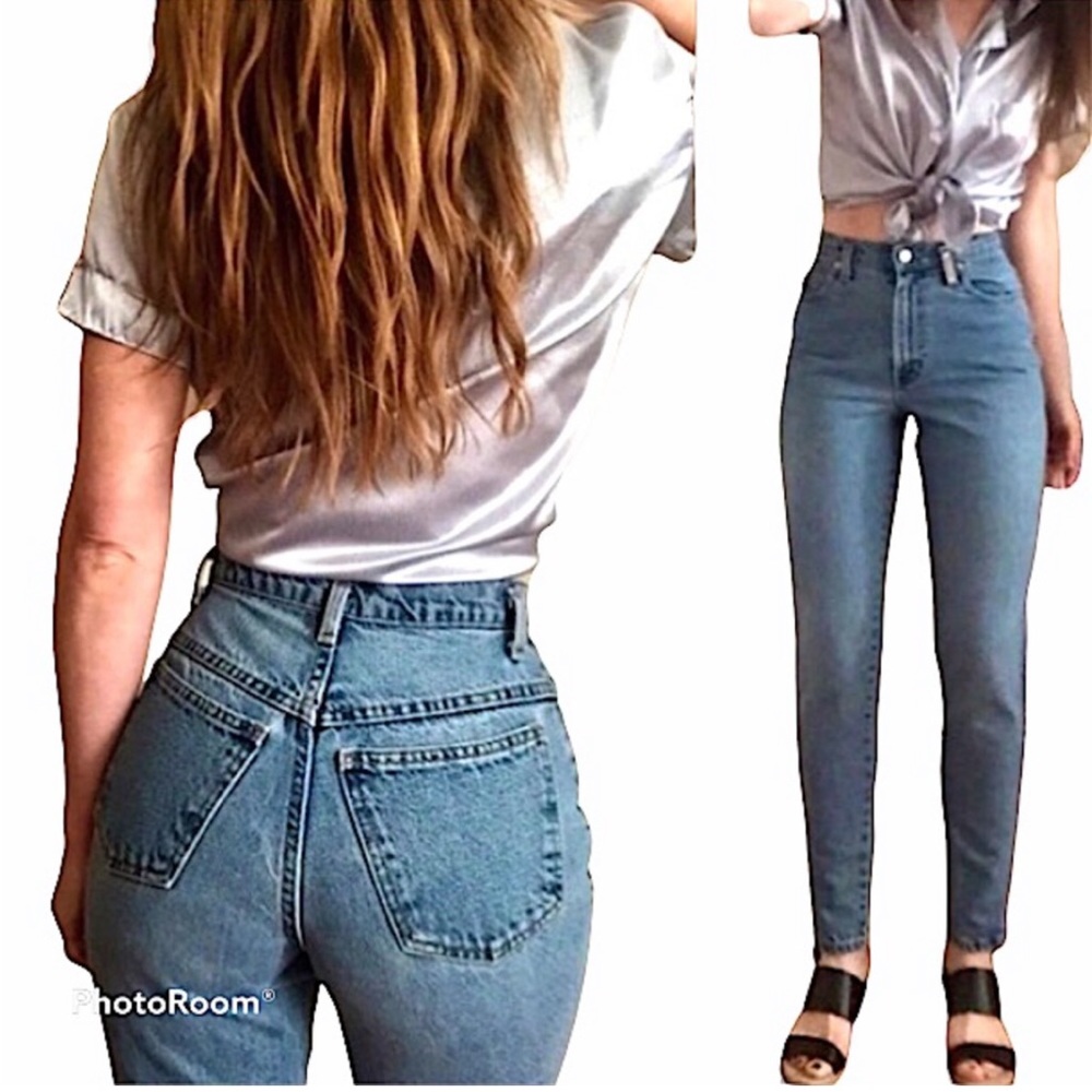 Vintage Sasson 80's Mom High Rise Tapered Logo Jeans Sz 26”